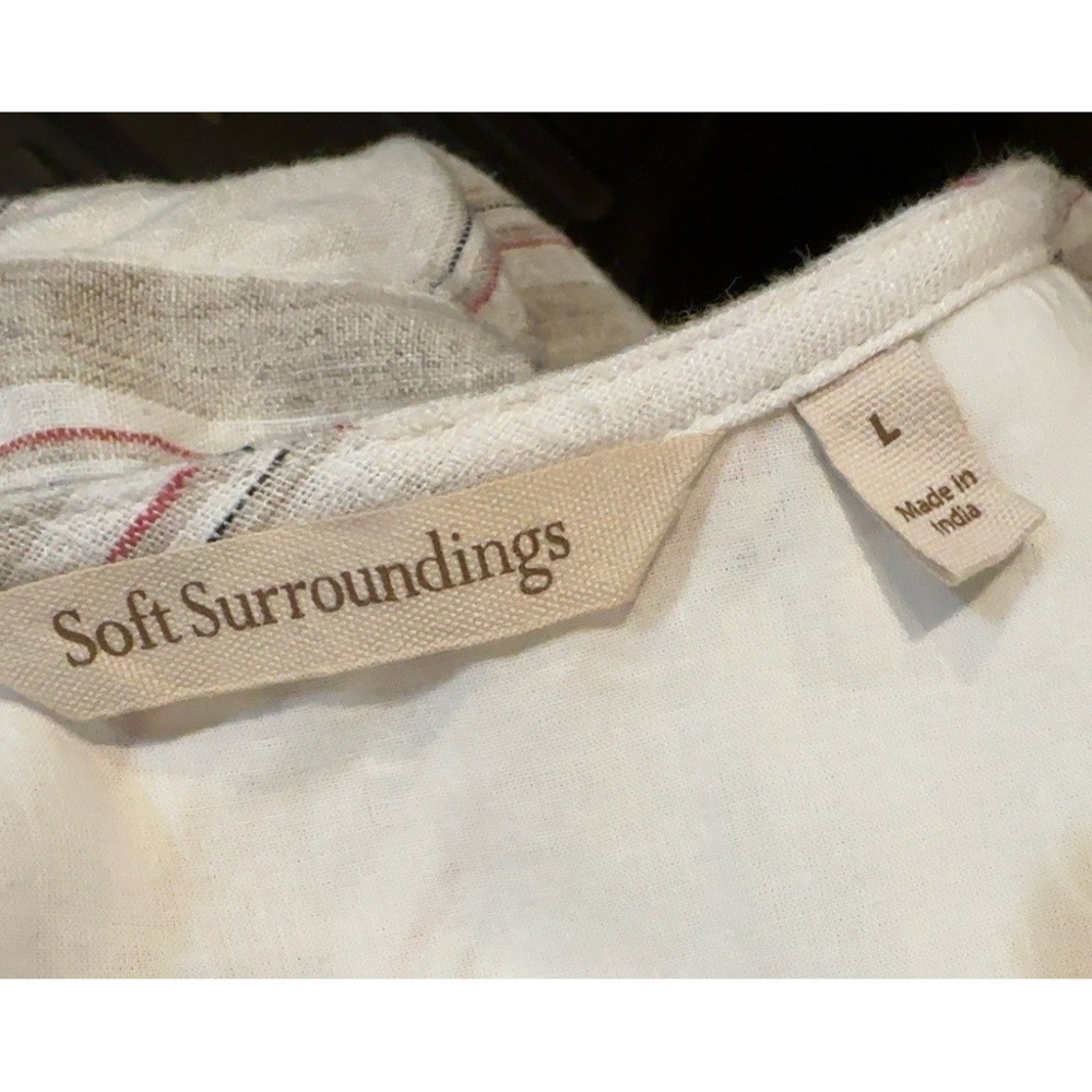 Soft Surroundings Linen Blend Midi Dress Womens L Striped Lined 3/4 Sleeve Beige - Picture 4 of 7